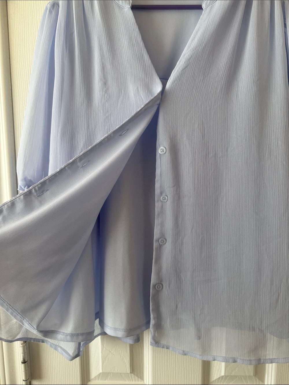 Nine West Pale Blue Ruffled V-Neck Button Blouse - Picture 5 of 9